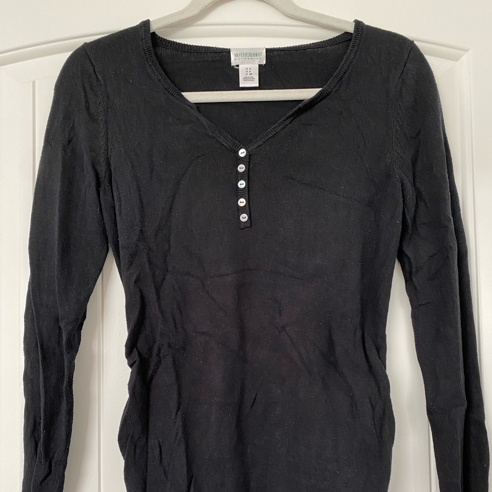 Motherhood Maternity dark charcoal grey long-sleeve henley size S